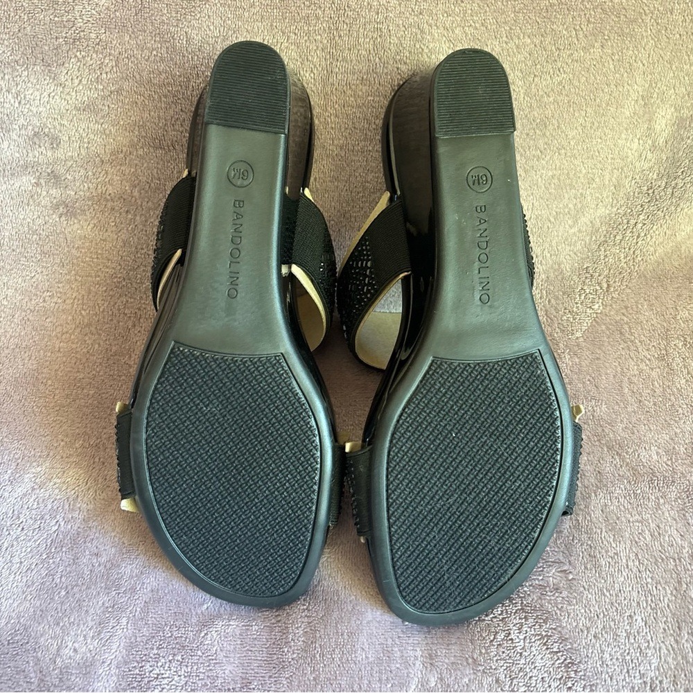 Bandolino BNILUVIT2 Black Rhinestone Wedge Sandals T-Strap Mules Womens 6M - Picture 8 of 10